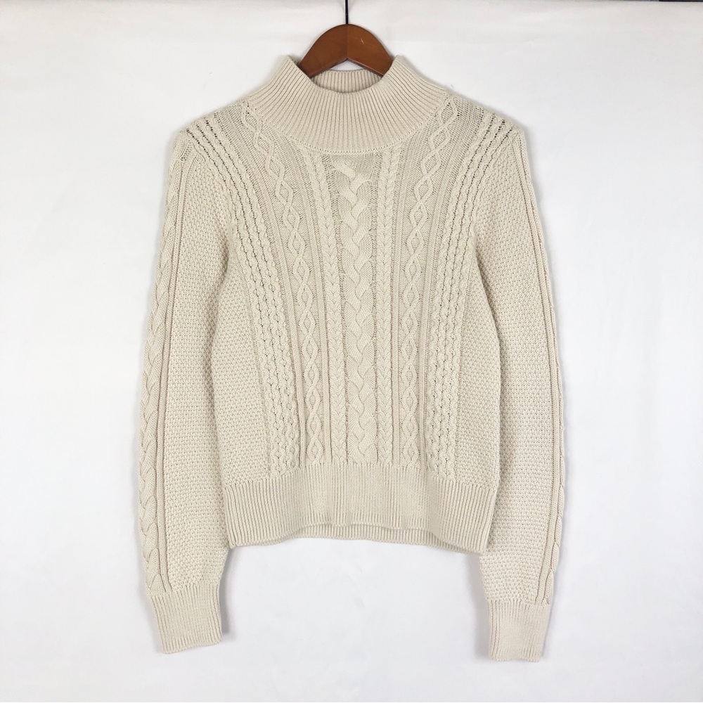 NEW GAP Relaxed Cable Knit‎ Mockneck Sweater Birch White Size M